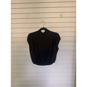 Open Edit S (Anthropologie) Blue & Black Long Sleeve Cutout Chest Crop‎ Top